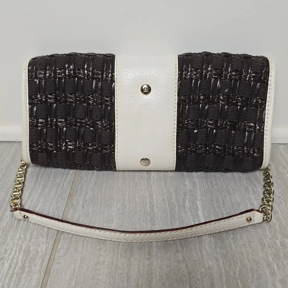 Kate Spade Woven Clutch Bag Shoulder Brown/White NWOT